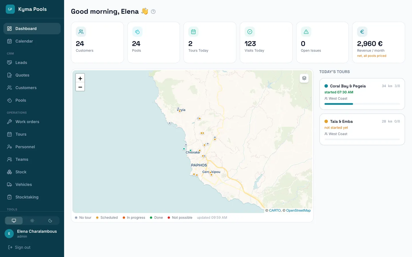 Dashboard with map and today's routes